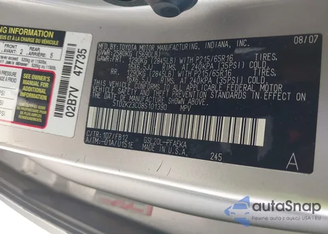 2008 Toyota Sienna Ce z USA, uszkodzony, nr VIN 5TDZK23C08S101390